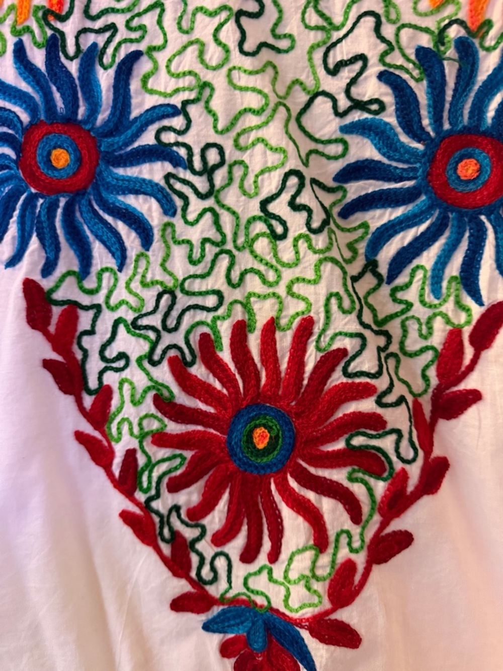 Karina White V-Neck Tunic with Multicolor Floral Embroidery - Picture 2 of 3